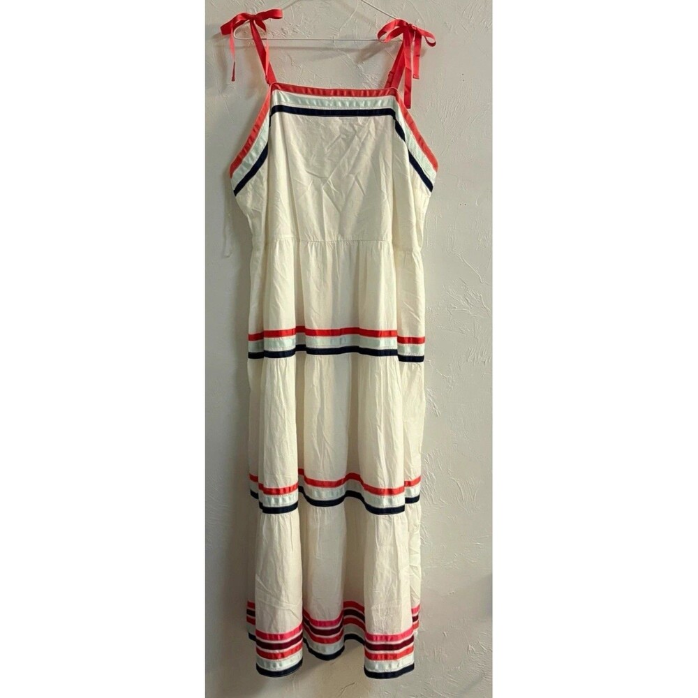Lane Bryant White Striped Square Neck Maxi Dress Zip Bow Straps Plus 24